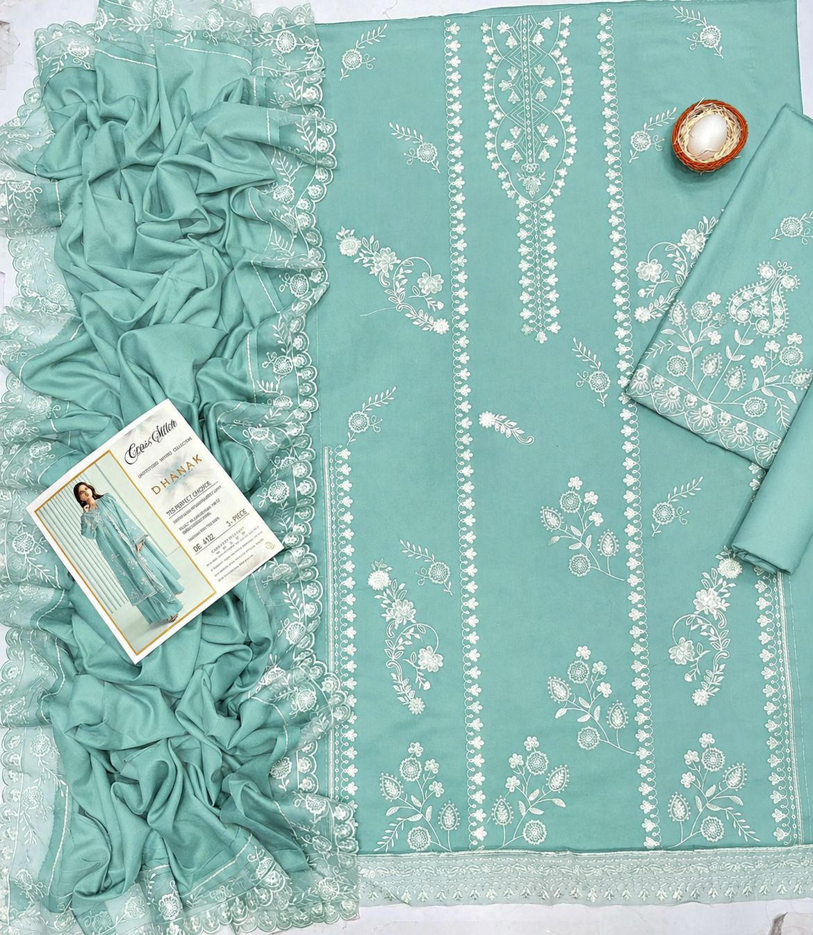 CRS - 3PC Dhanak Embroidered Unstitched (Mint Green)