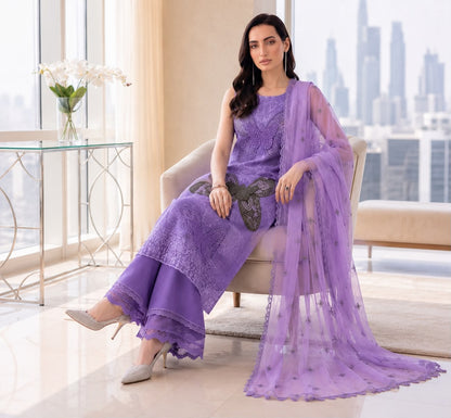 MRB - 3PC Lawn Chikankaari Embroidered  Unstitched (Purple)