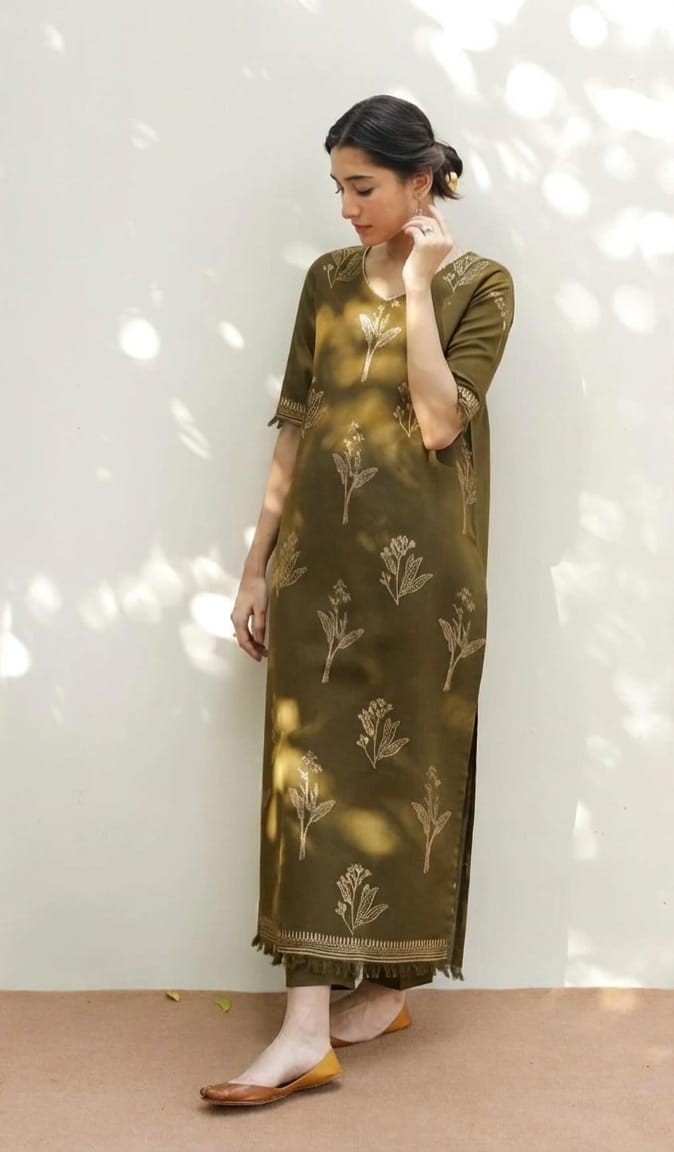 MHR - 3PC DHANAK EMBROIDERED UNSTITCHED (OLIVE)