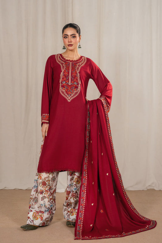 ANL - 3PC DHANAK EMBROIDERED UNSTITCHED (Maroon)