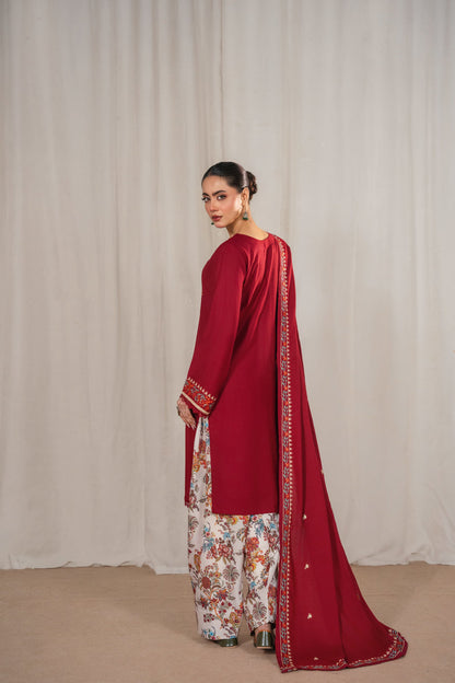 ANL - 3PC DHANAK EMBROIDERED UNSTITCHED (Maroon)