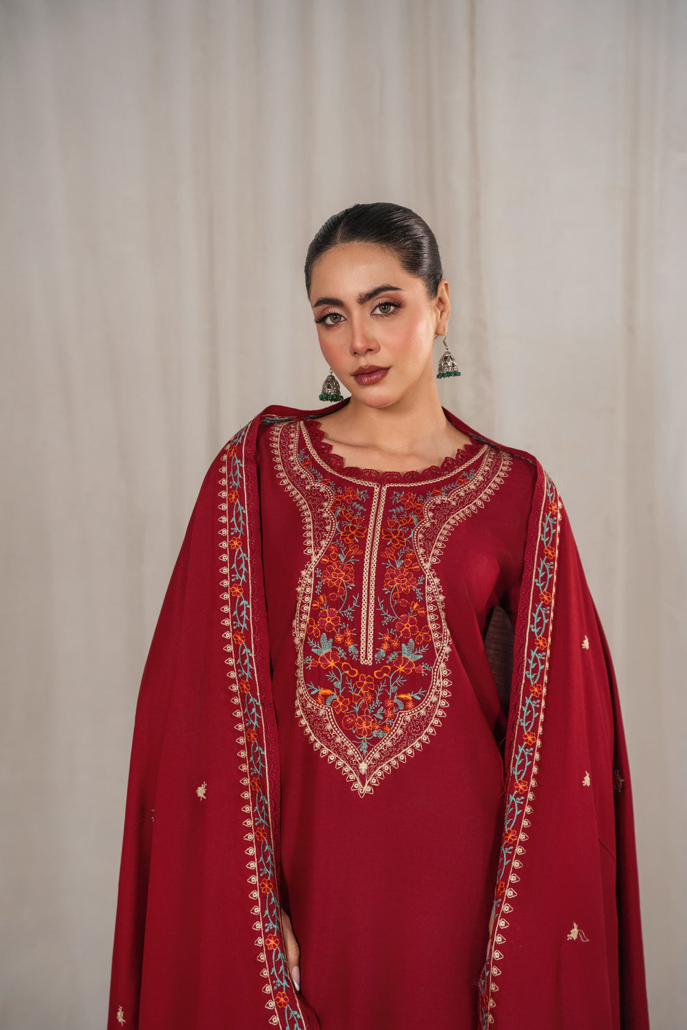 ANL - 3PC DHANAK EMBROIDERED UNSTITCHED (Maroon)