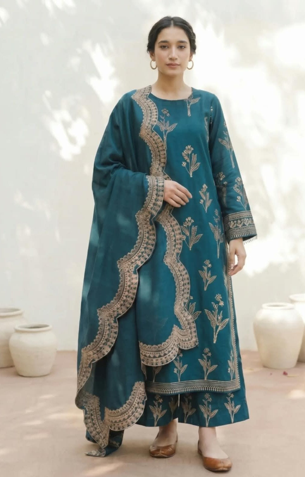 MHR - 3PC DHANAK EMBROIDERED UNSTITCHED (Teal)
