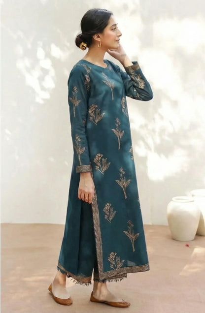 MHR - 3PC DHANAK EMBROIDERED UNSTITCHED (Teal)
