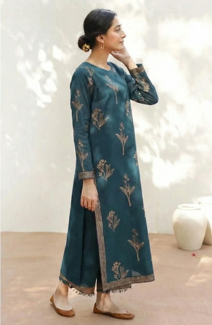 MHR - 3PC DHANAK EMBROIDERED UNSTITCHED (Teal)