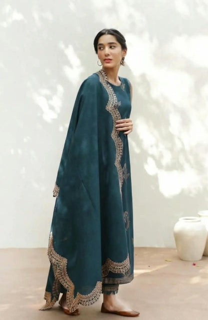 MHR - 3PC DHANAK EMBROIDERED UNSTITCHED (Teal)