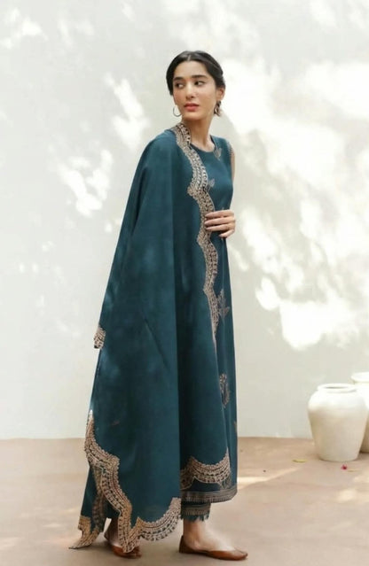 MHR - 3PC DHANAK EMBROIDERED UNSTITCHED (Teal)