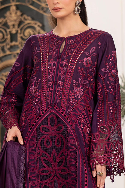 MRB - 3PC DHANAK CHIKANKARI EMBROIDED  UNSTICHED