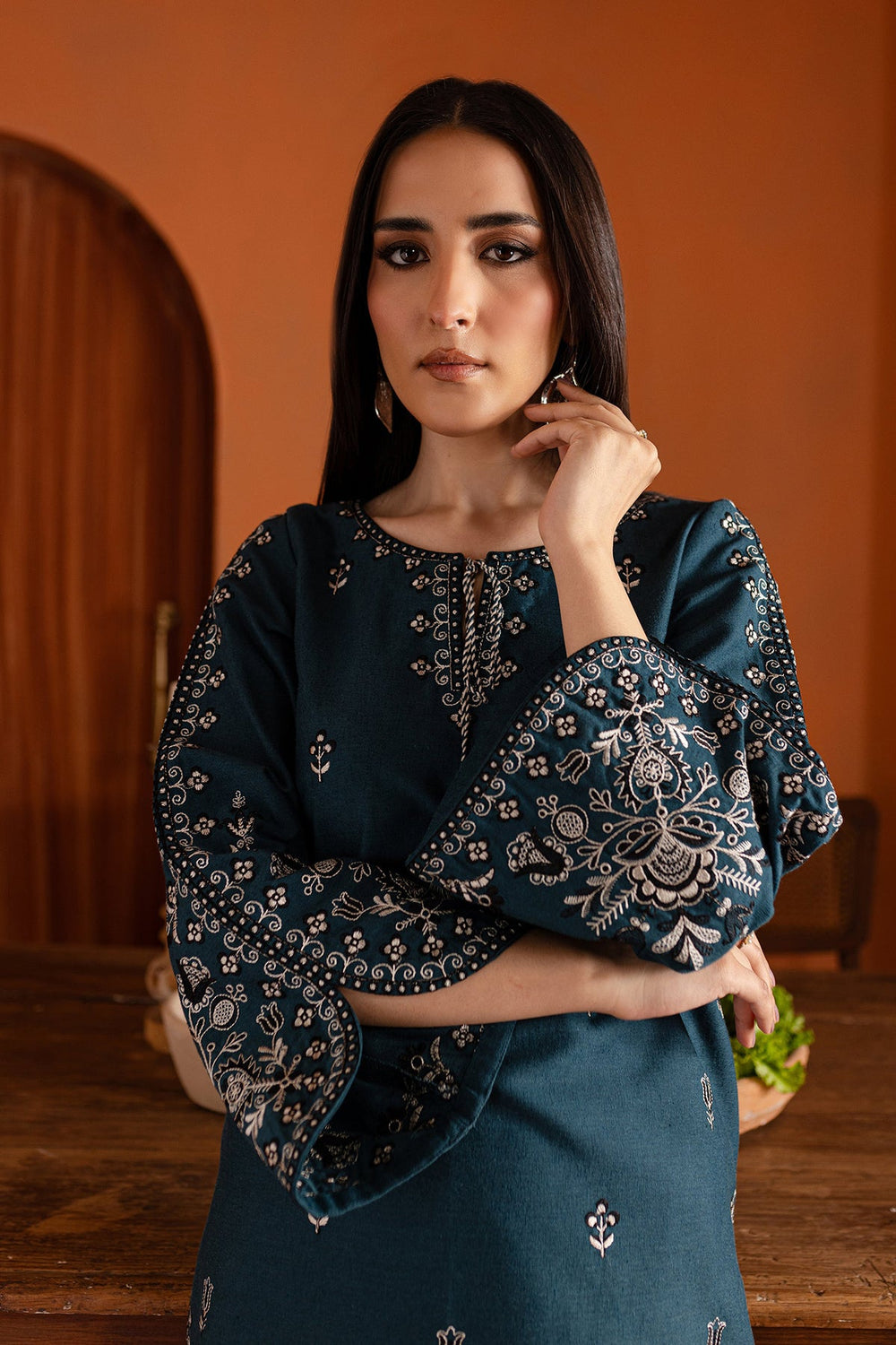 BTK - 2PC DHANAK EMBROIDERED UNSTITCHED(Dark Teal Blue)