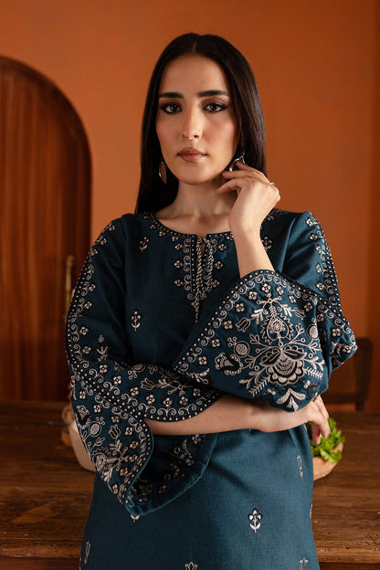 BTK - 2PC DHANAK EMBROIDERED UNSTITCHED(Dark Teal Blue)