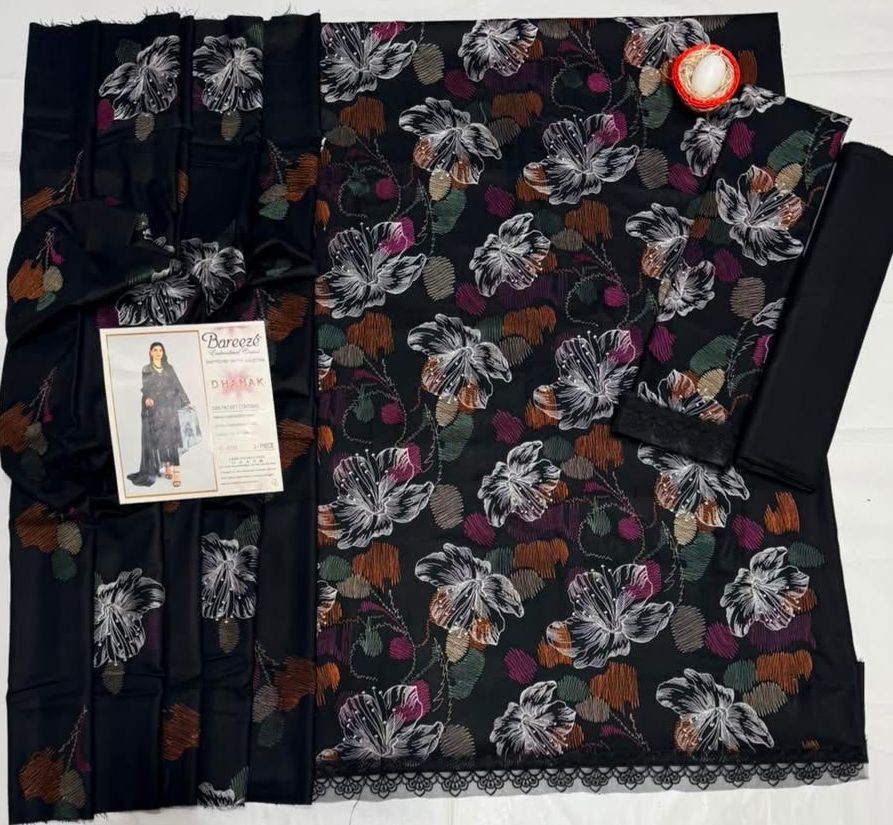 BRZ - 3PC DHANAK EMBROIDERED UNSTITCHED (Black)