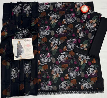 BRZ - 3PC DHANAK EMBROIDERED UNSTITCHED (Black)