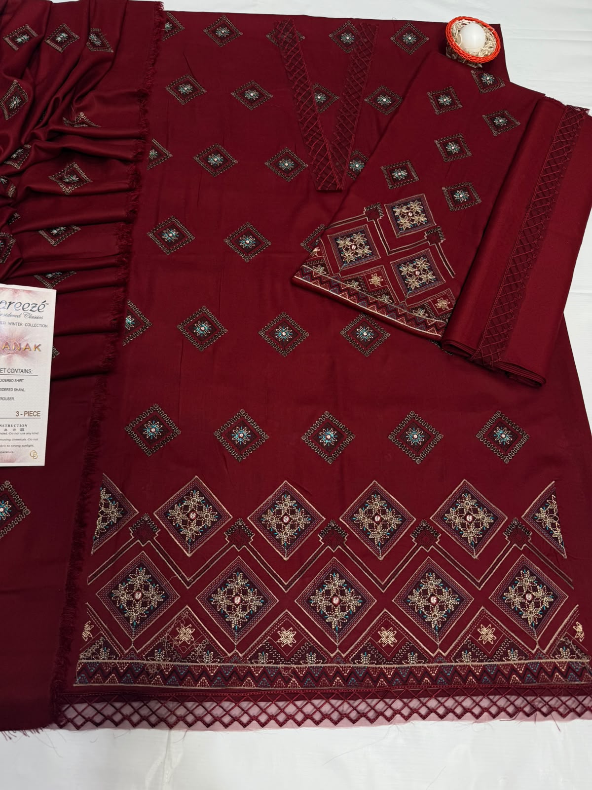 BRZ - 3PC DHANAK EMBROIDERED UNSTITCHED