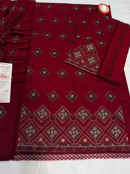 BRZ - 3PC DHANAK EMBROIDERED UNSTITCHED