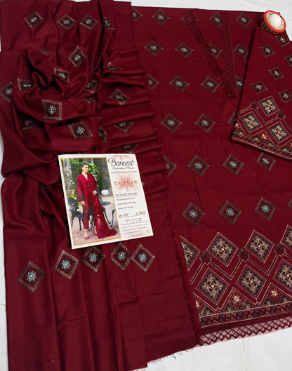 BRZ - 3PC DHANAK EMBROIDERED UNSTITCHED