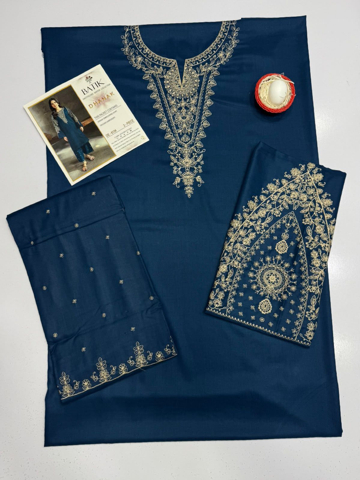 BTK - 2PC DHANAK EMBROIDERED UNSTITCHED(Teal Blue)