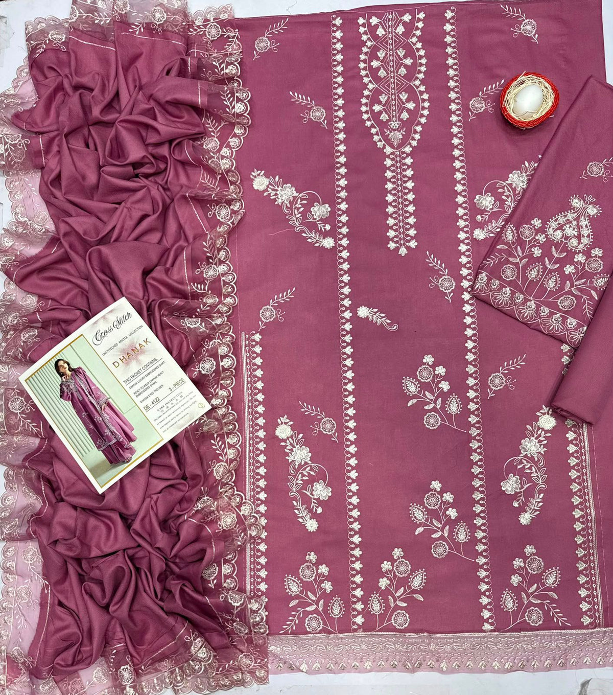 CRS - 3PC Dhanak Embroidered Unstitched (Dusty pink)