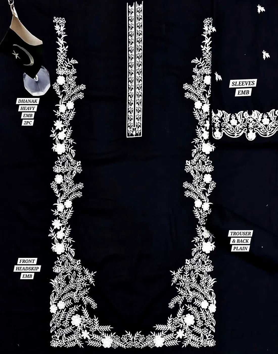 NKH - 2PC DHANAK EMBROIDERED UNSTITCHED (Black)